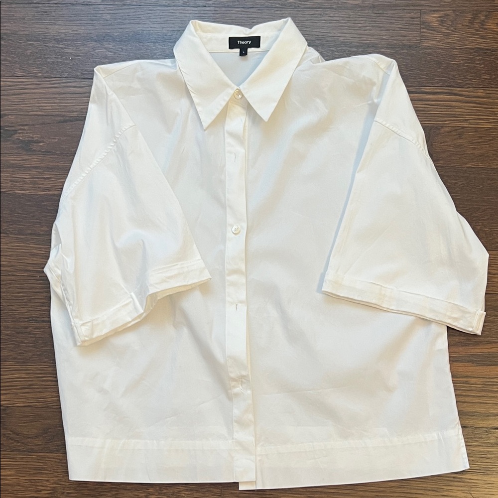 Theory White Short-Sleeve Button-Down Shirt